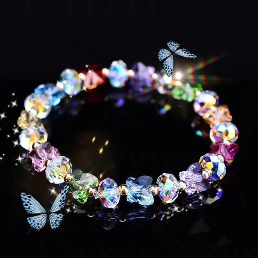 Bracelet Perles Élastique Papillon Cristal | Charme Bohème | Bijou Femme Tempérament