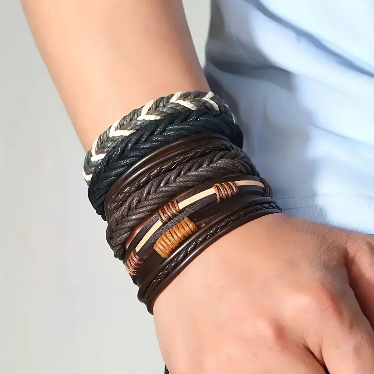 Lot 20 Bracelets Cuir Tressé | Perles Bois Chanvre Ethnique | Manchette Unisexe Fait Main