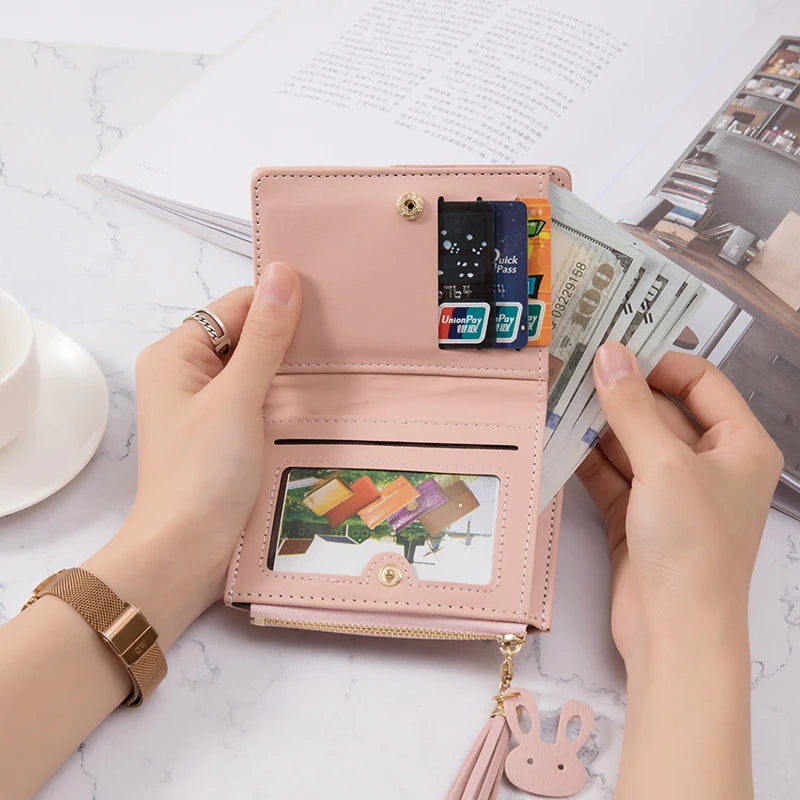 Women's PU Leather Wallet Women's Leather Wallet Women's Purses Card Holder Foldable Portable Lady Coin Purses