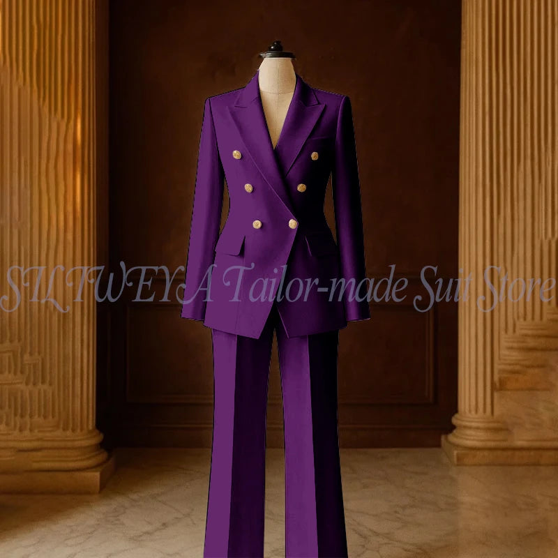 Ensemble Tailleur 2 Pièces Femme | Veste Double Boutonnage & Pantalon Droit | Élégant Bureau Toutes Saisons | Sur Mesure