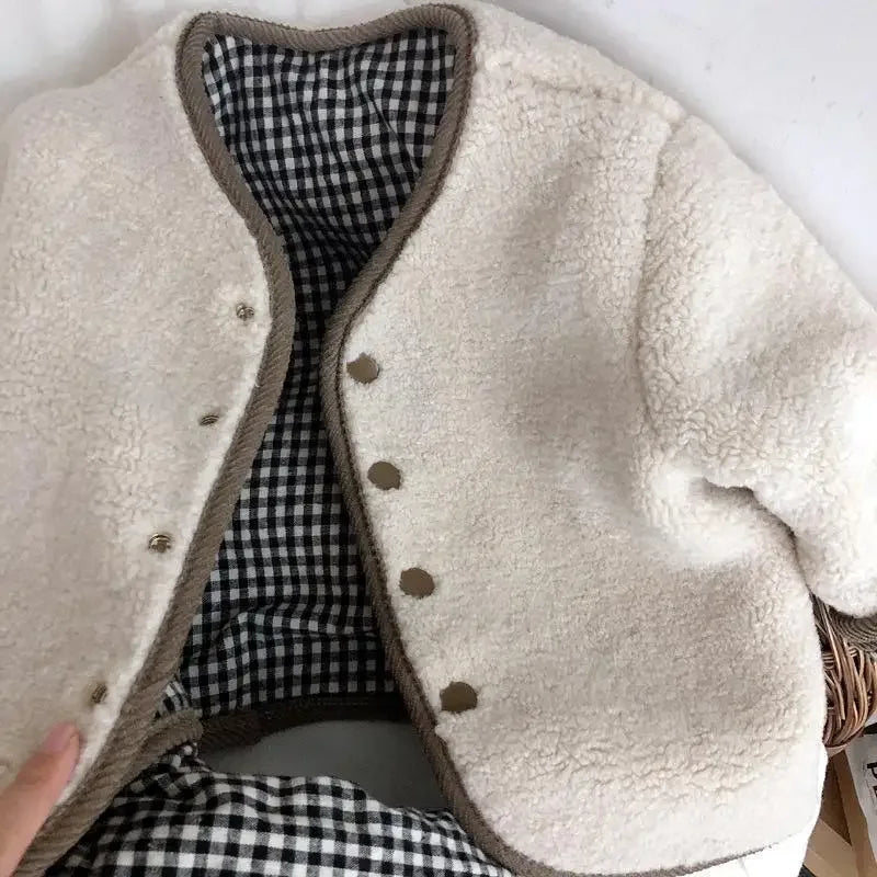 Fashion New Autumn and Winter Warm Jacket Two Sides Wear Plaid Plush Jacket Kids Jackets Winter Clothes DGUKYM 12042