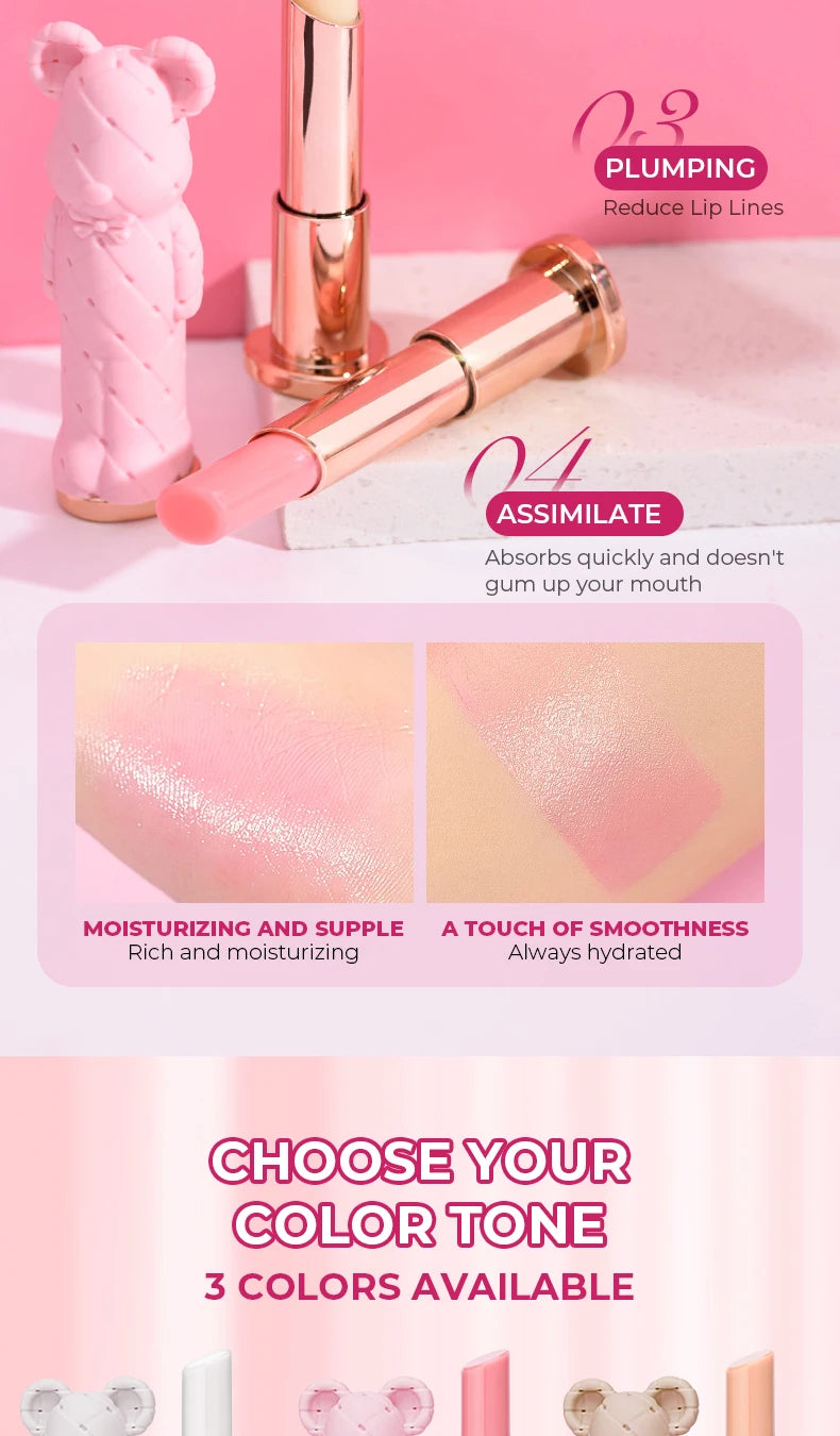 Beauty Glazed Bear Moisturizing Lipstick, Colored Lip Balm, Nourishing Lip Stick, Easy to Color, Watery