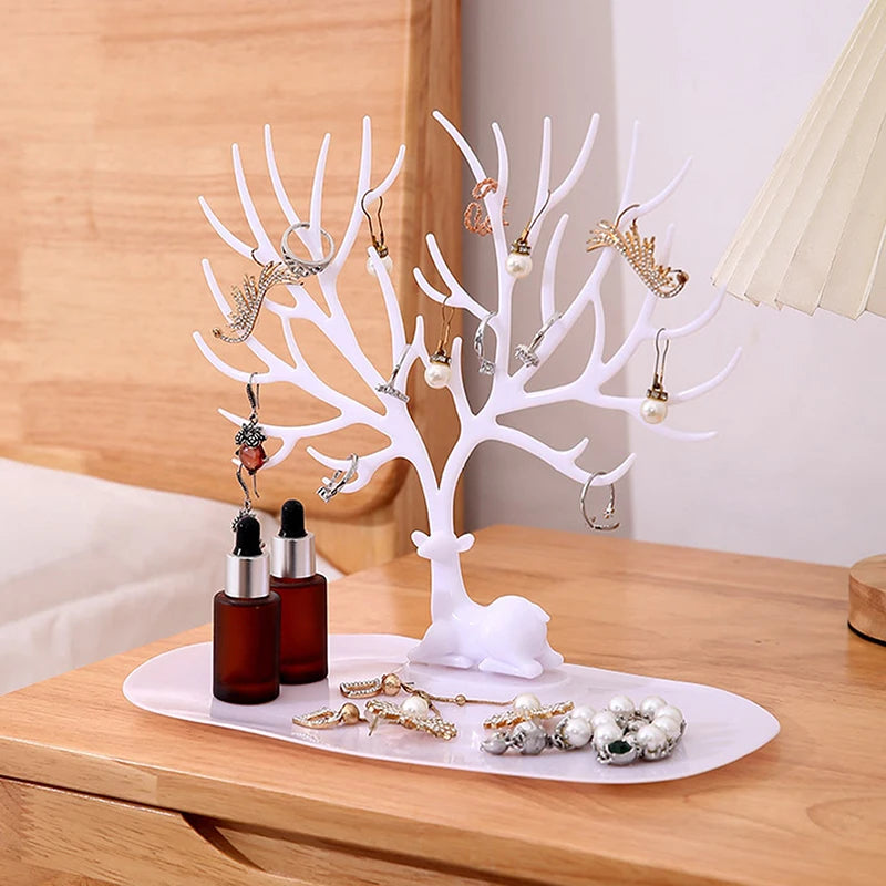 Jewelry Display Stand Tray Tree Storage Racks Earrings Necklaces Rings Jewelry Boxes Case Desktop Organizer Holder Makeup Decor