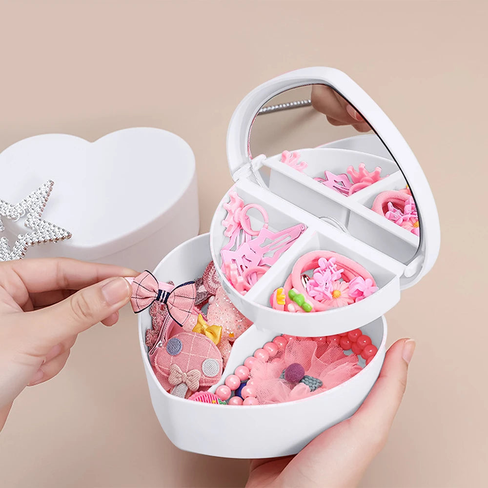 Boîte Rangement Accessoires Cheveux avec Miroir | Pinces Barrettes Élastiques Fille | Étui Voyage Portable