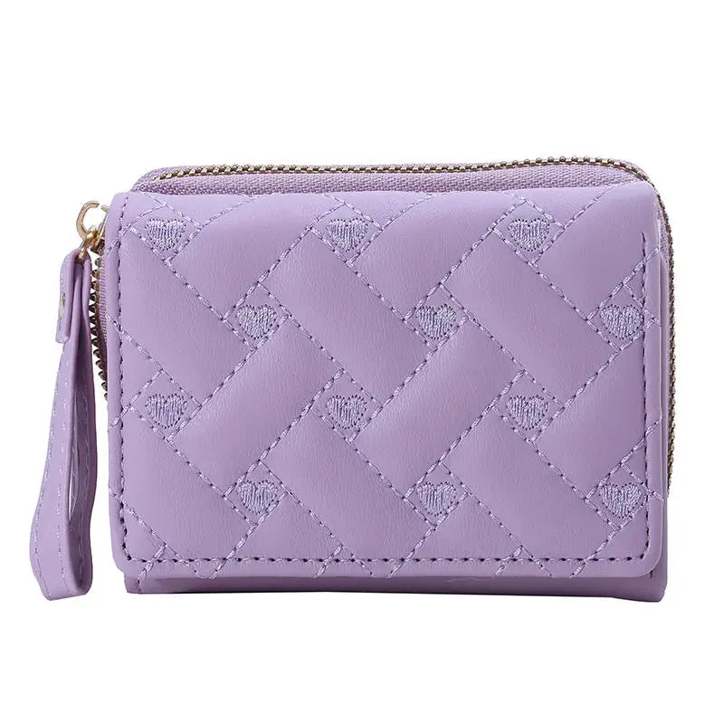 Women's Tri-Fold Wallet PU Card Holder Multi-Object Pocket Short Fashion Embroidered Love Pattern Korean Minimalist New 2023