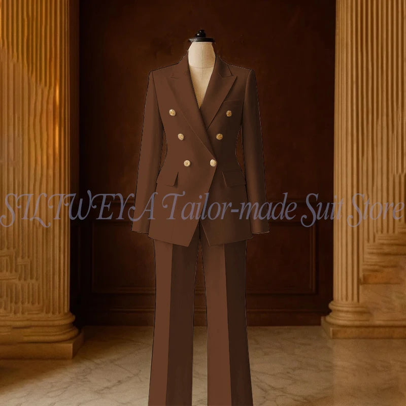 Ensemble Tailleur 2 Pièces Femme | Veste Double Boutonnage & Pantalon Droit | Élégant Bureau Toutes Saisons | Sur Mesure