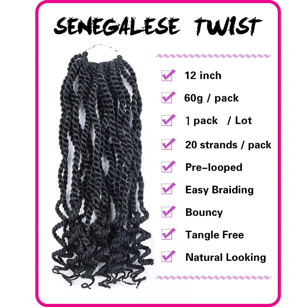 Tresses Crochet Senegalese Twist Ondulées | 12 Pouces | Synthétique | Extensions Femme