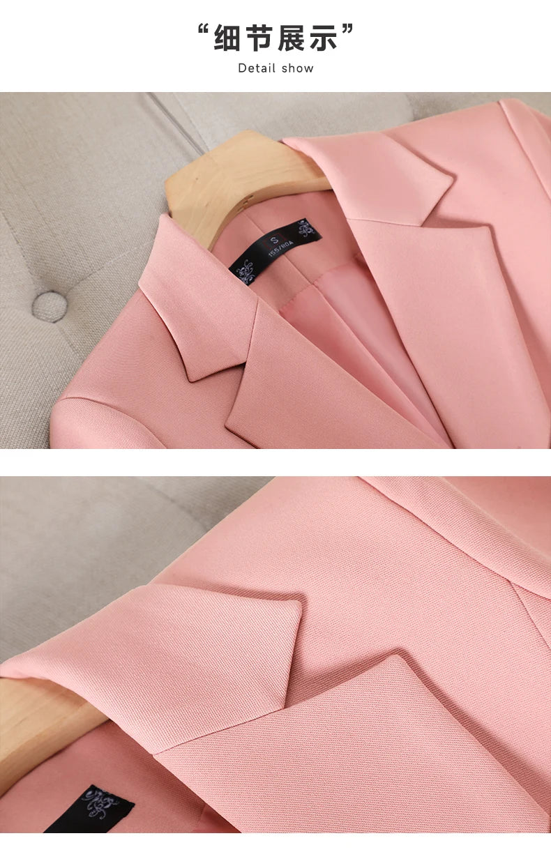 ZJYT Elegant Woman 2 Piece Set Outfit Full Sets Lady Spring Classic Women's Blazer Pants Suit White Formal Office Wear Plus Size