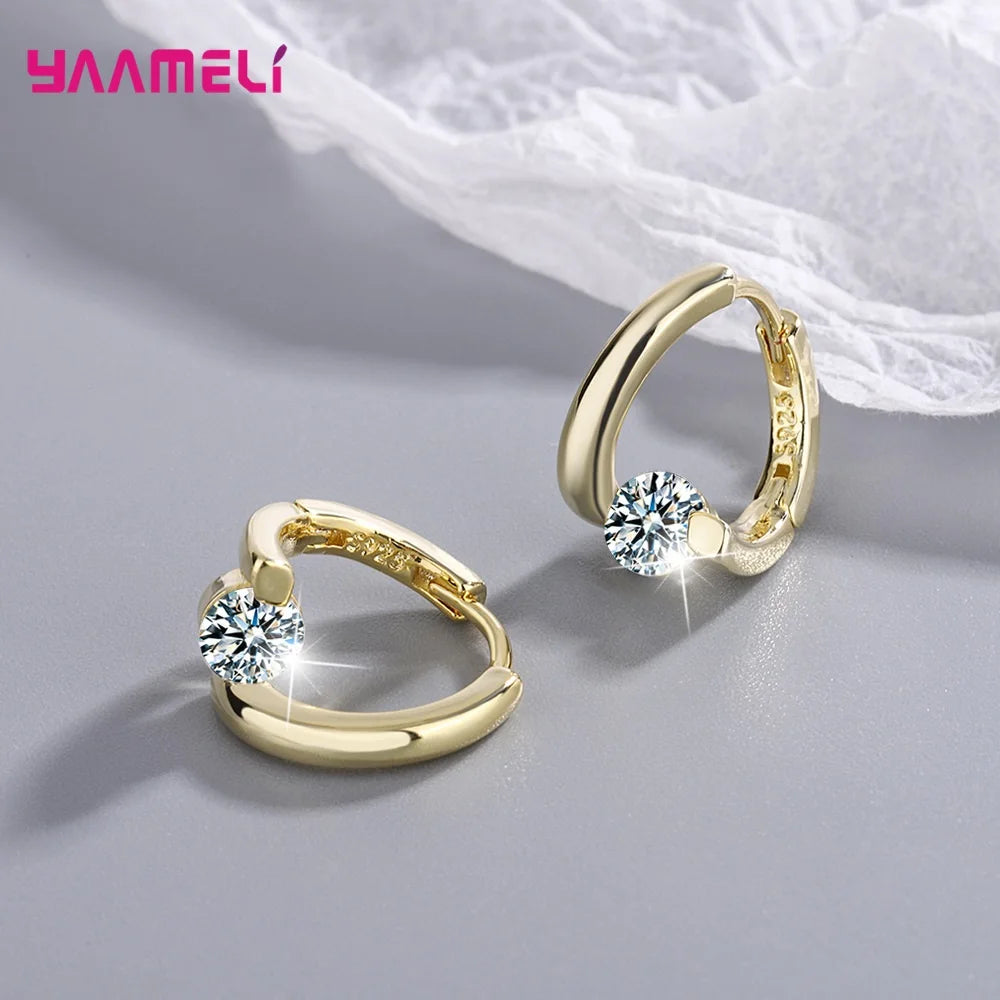 Boucles d'Oreilles Créoles | Argent Sterling 925 Plaqué Or | Cristal | Femme & Fille | Mariage & Fiançailles | Bijou Mode