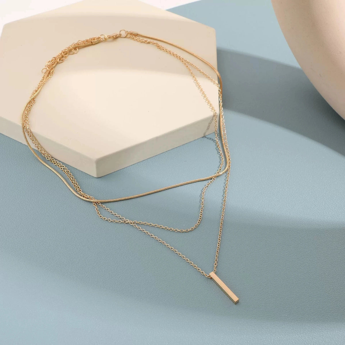 Collier Pendentif Barre Métal Multicouche | Or Chaîne Clavicule | Port Quotidien | Bijou Femme