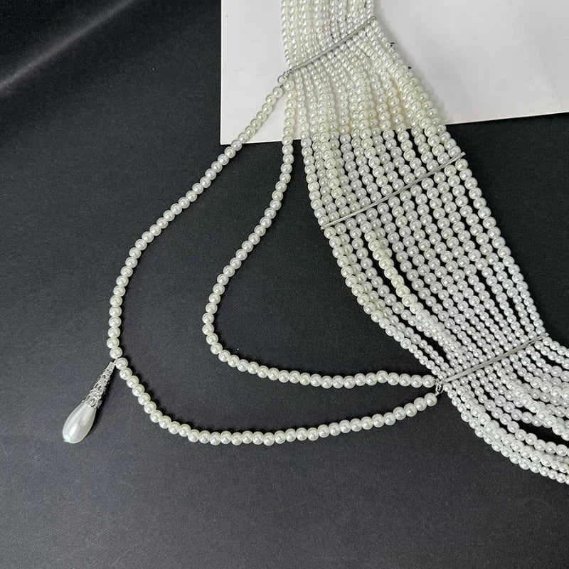 Modern Jewelry European and American Design Multi-Layer Simulated Pearl Tassel Pendant Necklace For Women 2025 New Hot Sale