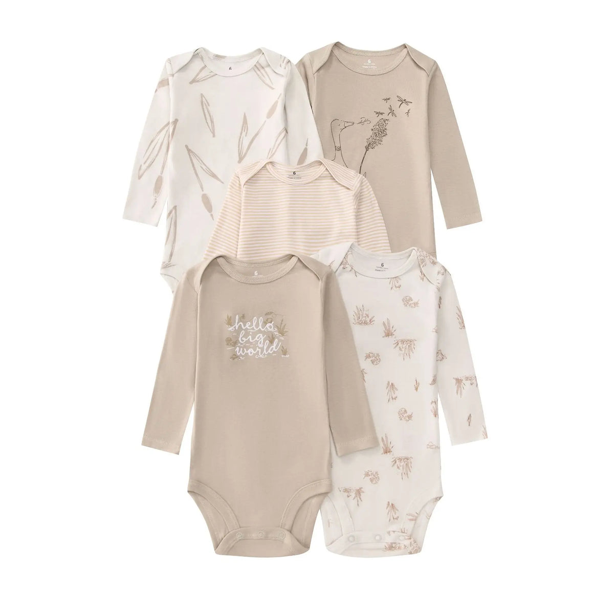Lot 5 Bodys Bébé 2026 | Combinaison Garçon & Fille | Manches Longues | 100% Coton | Nouveau-Né