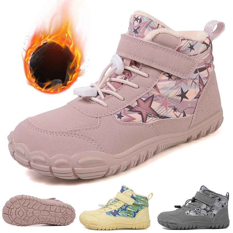 Bottes de Neige Enfants Pieds Nus | Bout Large | Imperméables Fourrure | Froid Extérieur | Garçons & Filles