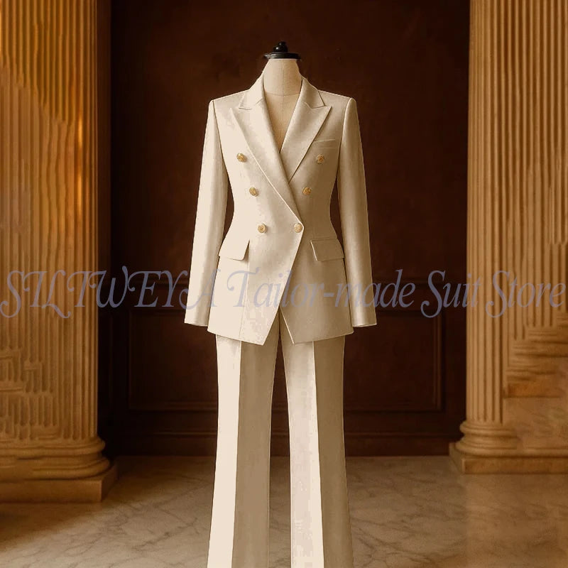 Ensemble Tailleur 2 Pièces Femme | Veste Double Boutonnage & Pantalon Droit | Élégant Bureau Toutes Saisons | Sur Mesure