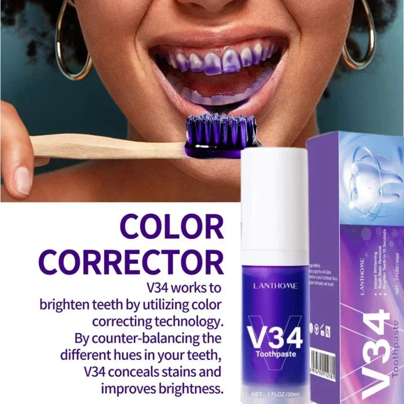 Dentifrice Blanchissant Violet V34 | Élimine Plaque & Taches | Haleine Fraîche | Hygiène Dentaire