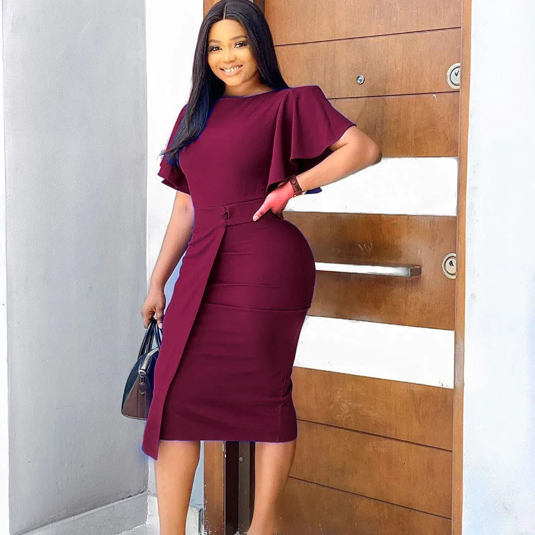 Robe Bodycon Femme Grande Taille 2025 | Élégante Bureau | Sexy Manches Courtes | Taille Haute Cintrée