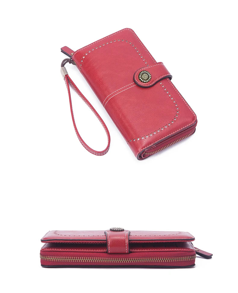 Vintage Large Capacity Women's Purse, Monochrome, Multi-card, Long Wallet, Multi-functional Zipper Strap, Wrist Strap, New