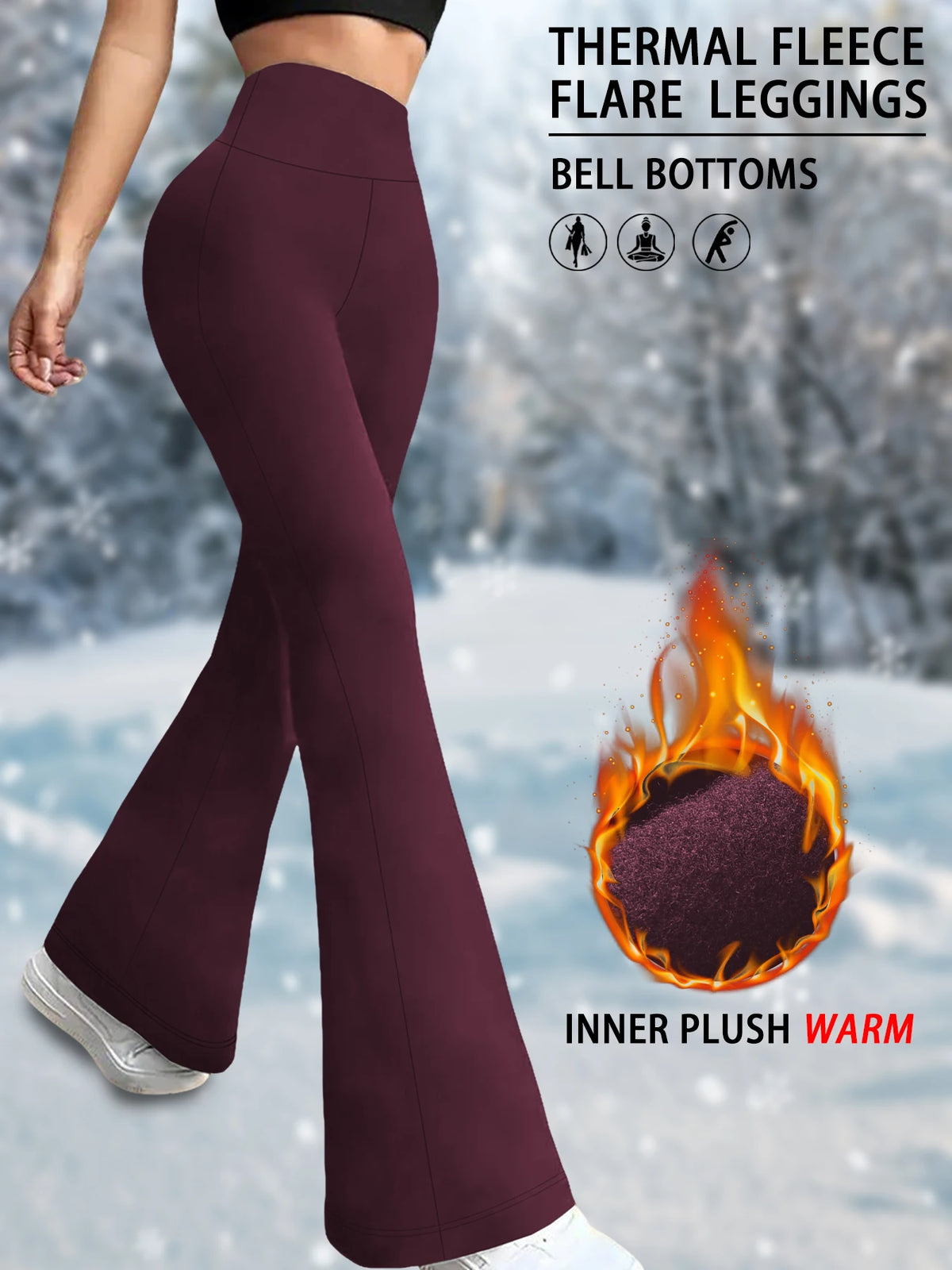 High Waisted Fleece Flare Leggings for Women - Super Soft Bootcut Pants with Tummy Control, Perfect for Yoga Practice