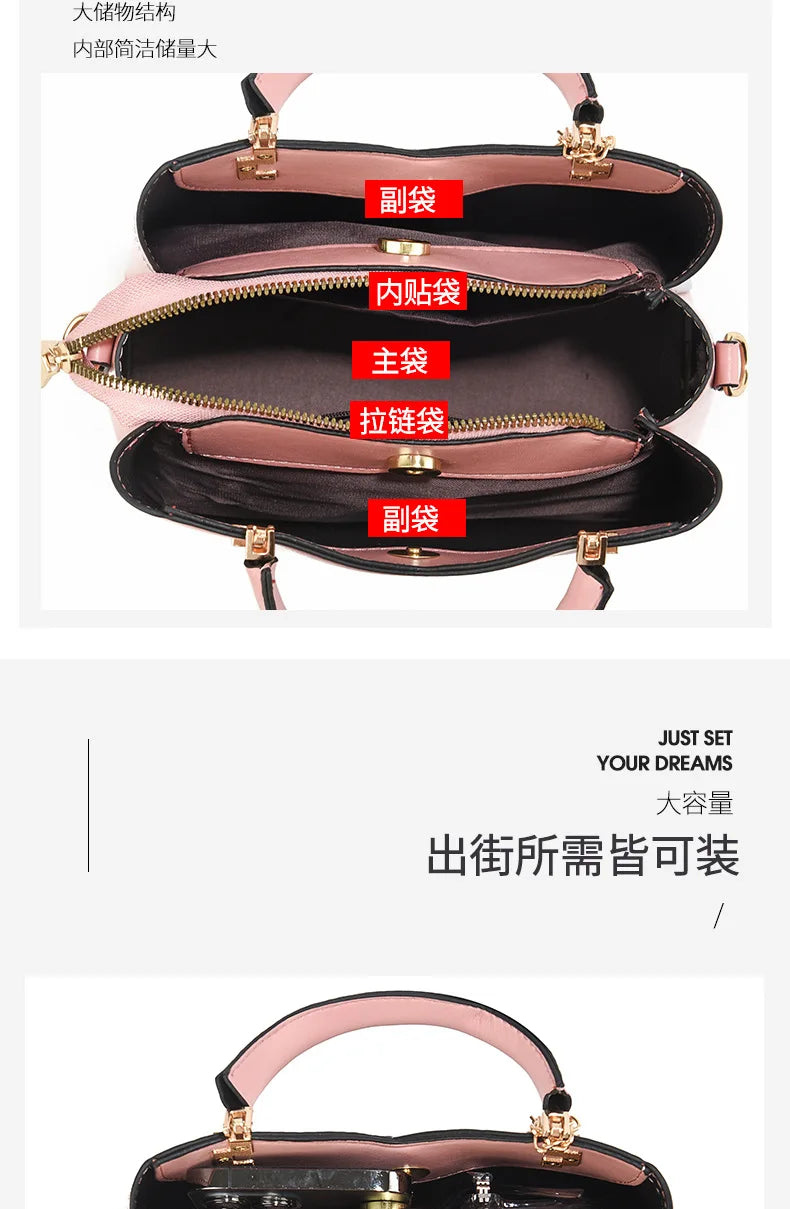 Elegant Handbag for Women Luxury Designer Top-Handle Bags High Quality PU Leather Ladies Shoulder Crossbody Bag Casual Tote Sac