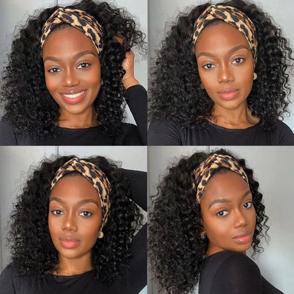 Perruque Headband Kinky Curly Jerry Curl | 250% Densité | Glueless | Machine Made | Cheveux Remy Brésiliens | Femmes Noires