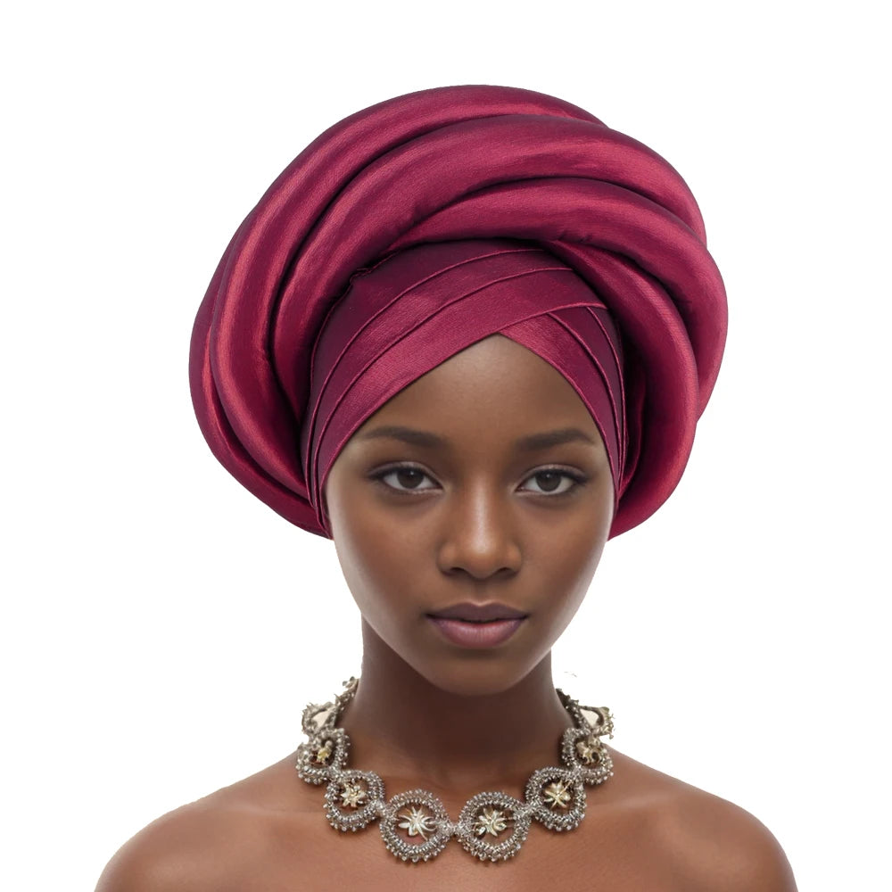 Turban Tressé Africain | Soie Lagos Autogele | Foulard Tête | Femme Africaine & Musulmane | Mariage & Fête | Headwrap