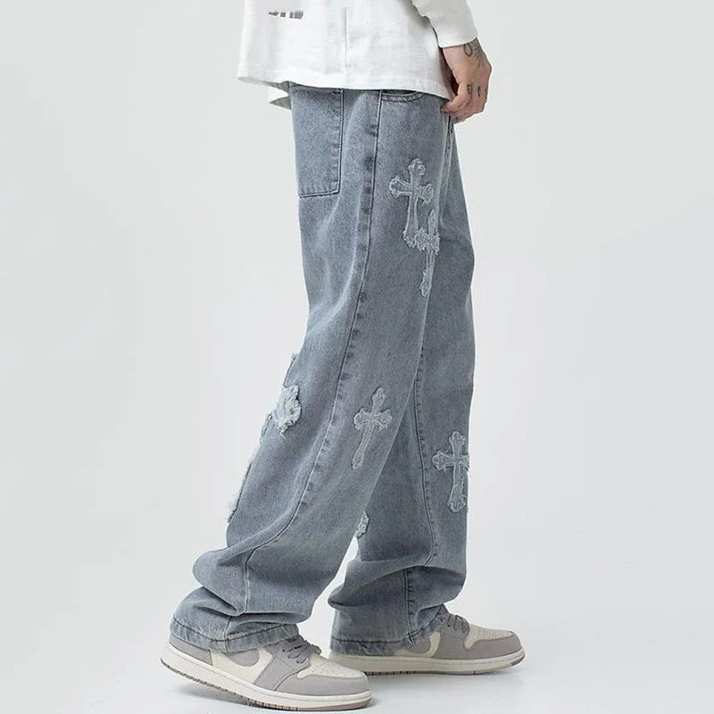 American Harajuku Style Baggy Jeans Y2K Streetwear Striped Denim Pants Men Women Casual Wide Leg Trousers Trendy High Street Pants