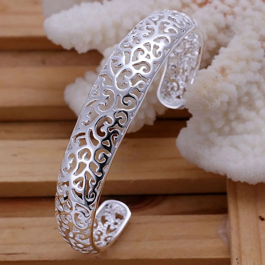Bracelet Jonc Ouvert Argent 925 | Réglable | Mignon Charmant Vintage | Bijou Femme & Fille