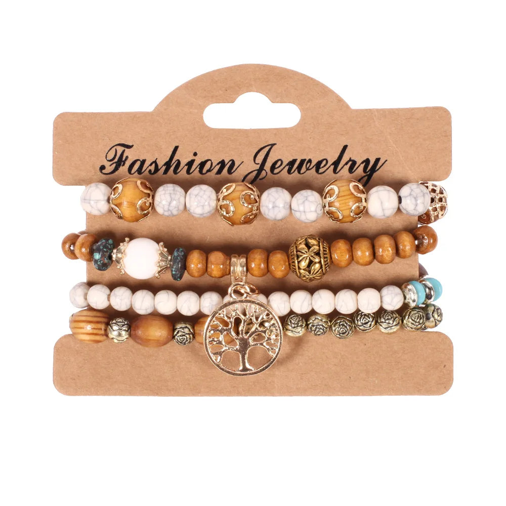 Bohemian Handmade Beaded Bracelet Set For Women Summer Colorful Beaded Chain Bangle Girls Boho Jewelry Accessories
