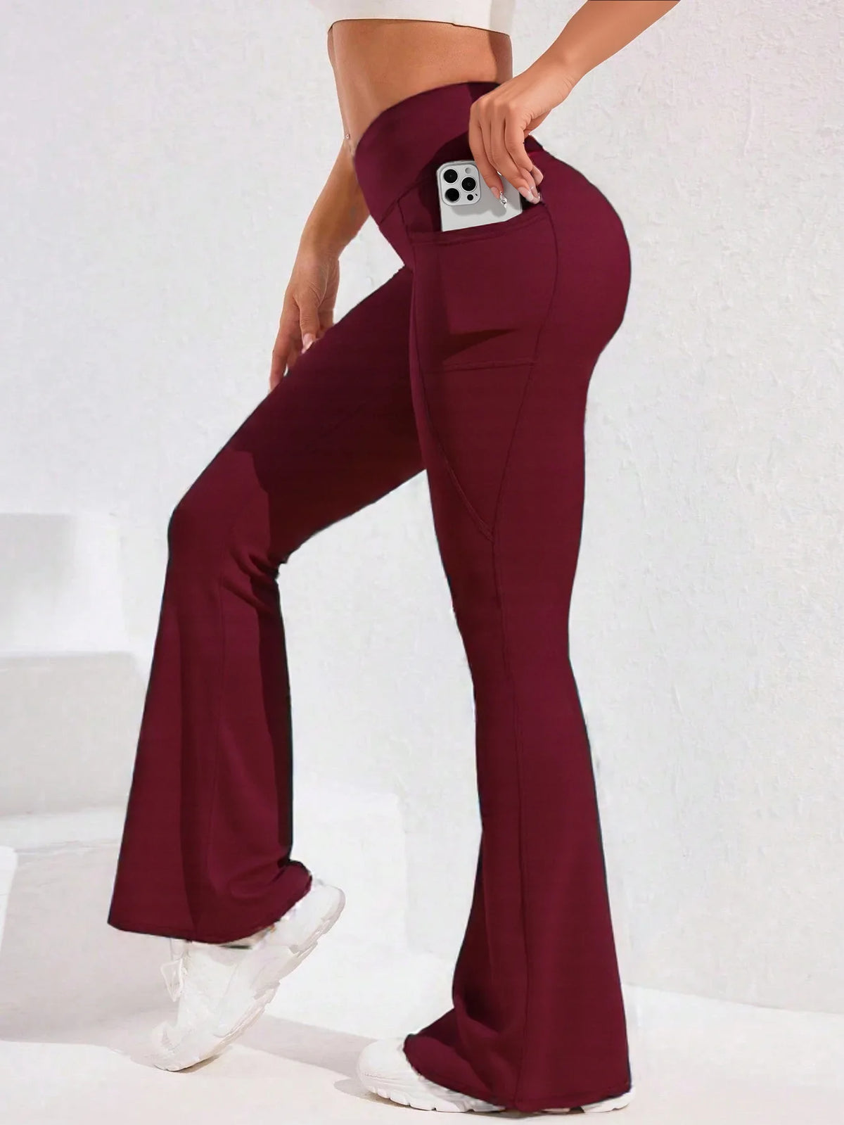 High Waist Flare Leg Yoga Pants Women with Pocket Push Up Butt Running Tights Wide Leg Pants Gym Outdoor Cycling Leggings