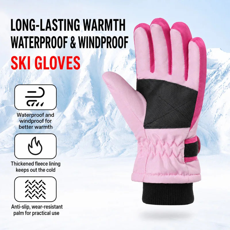 Gants de Ski Hiver Enfant | Imperméables Coupe-Vent | Doublure Polaire | Garçon & Fille 3-15 ans