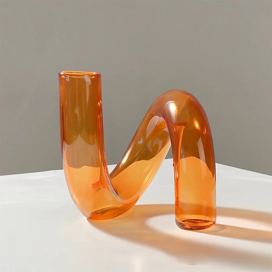 Nordic Irregular Glass Vase | Modern Transparent Centerpiece for Dining/Living Room, Creative Pedestal Home Decor