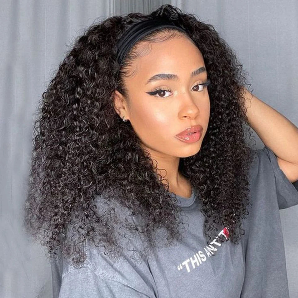 Perruque Headband Kinky Curly Jerry Curl | 250% Densité | Glueless | Machine Made | Cheveux Remy Brésiliens | Femmes Noires