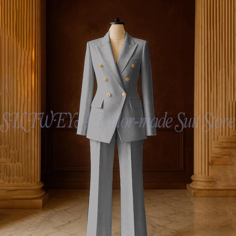 Ensemble Tailleur 2 Pièces Femme | Veste Double Boutonnage & Pantalon Droit | Élégant Bureau Toutes Saisons | Sur Mesure
