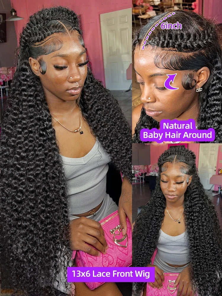 Perruque Deep Wave Brésilienne | 13x6 HD Lace Frontal | 250% Densité | Jusqu'à 40 Pouces | Water Wave Curly