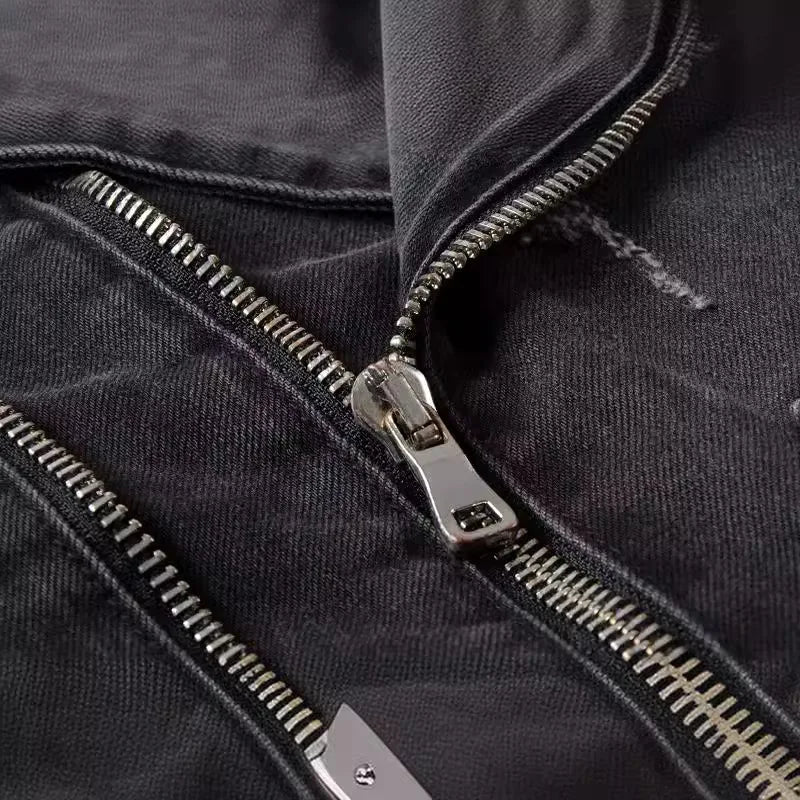 Veste Jean Homme Automne-Hiver | Style Américain Retro High Street Punk | Slim Déchiré Motard