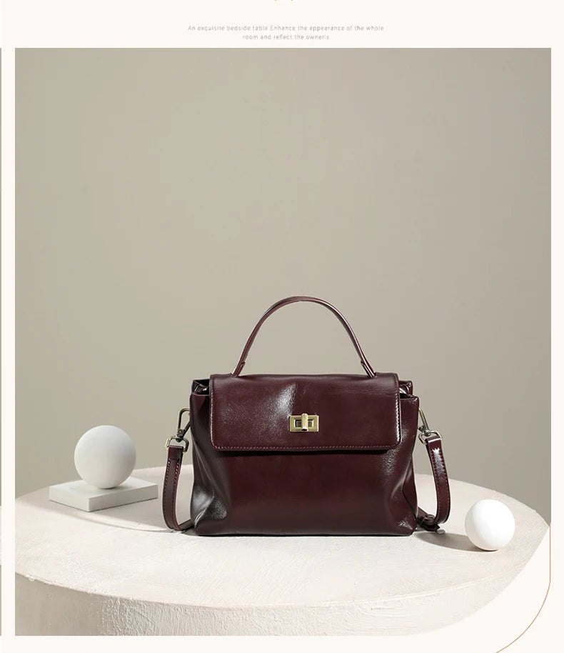 Sac à Main Cuir Véritable Femme | Top Handle Vintage | Cire Huile | Bandoulière Croisée | Designer Luxe