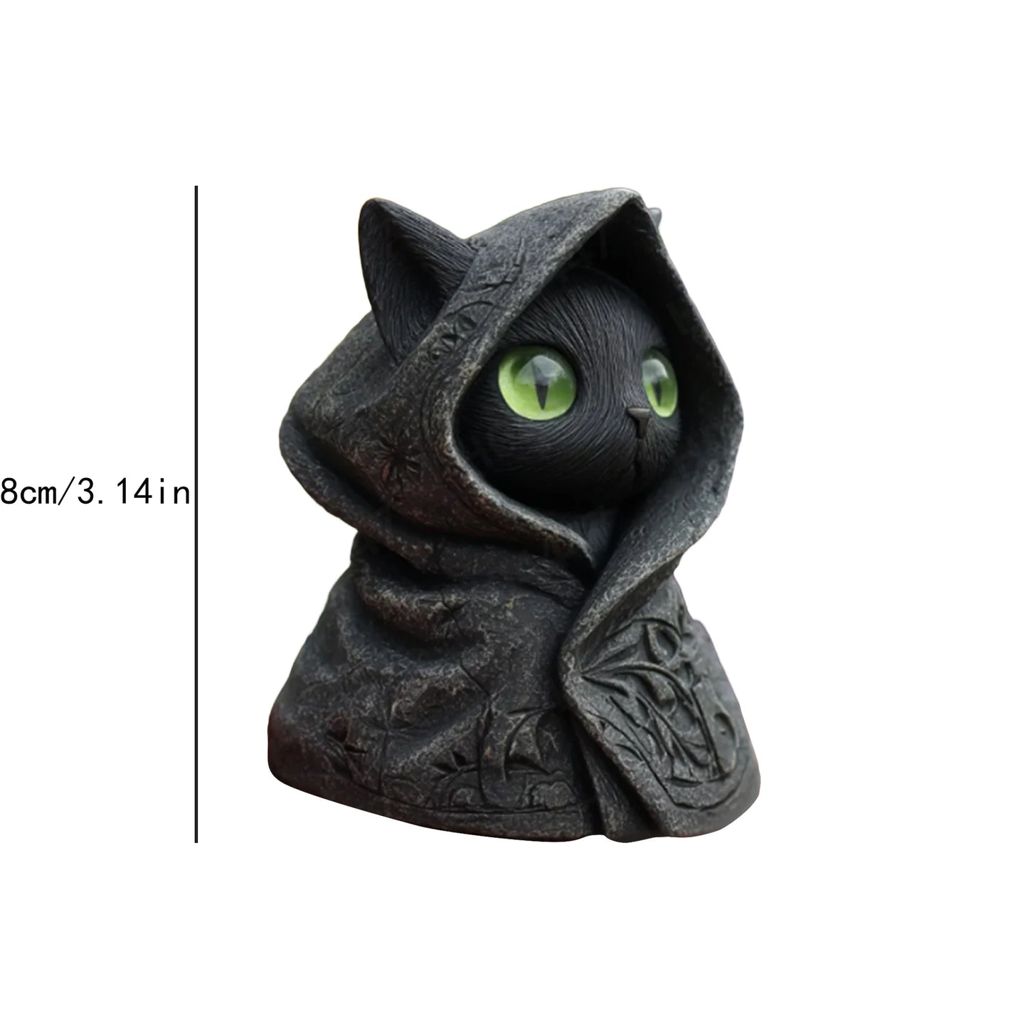 Cat Statue Home Decor Hooded Cat Figurine Tabletop Decoration Mystical Ornament Desk Accent Dark Cat Sculpture Resin Craft