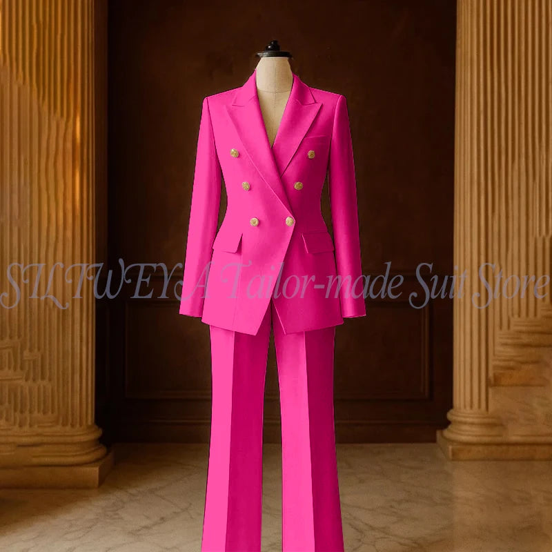 Ensemble Tailleur 2 Pièces Femme | Veste Double Boutonnage & Pantalon Droit | Élégant Bureau Toutes Saisons | Sur Mesure