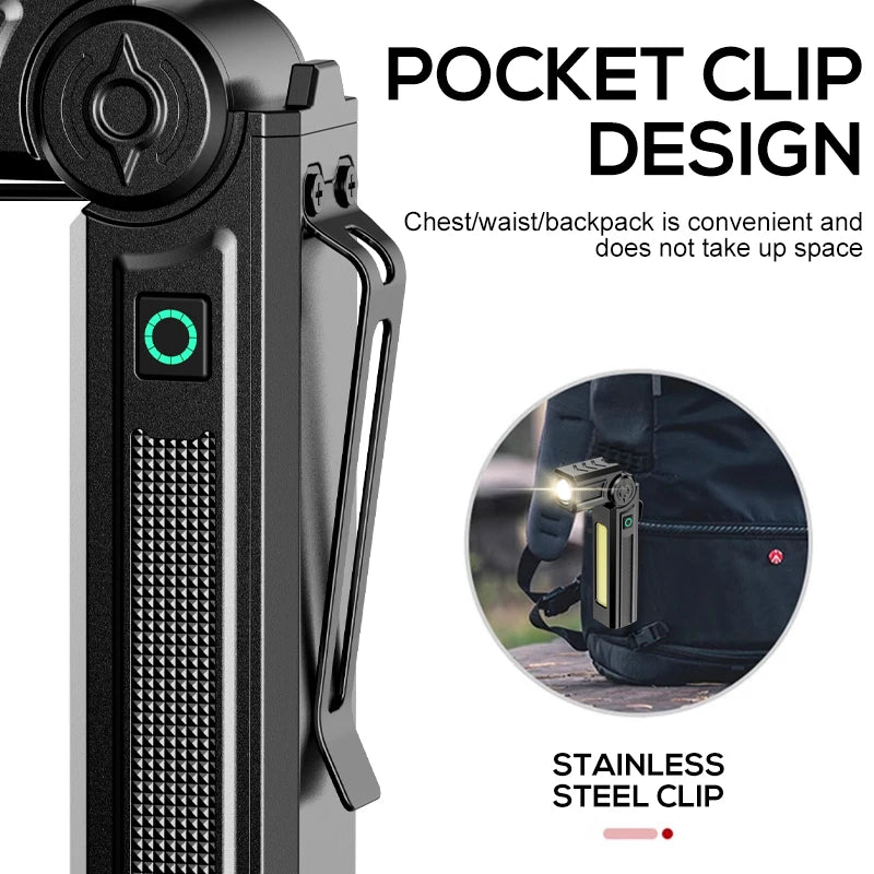 Portable Rechargeable Work Lights LED Folding Torch with Magnetic Base COB Light 90°Rotate Camping Emergency Lamp