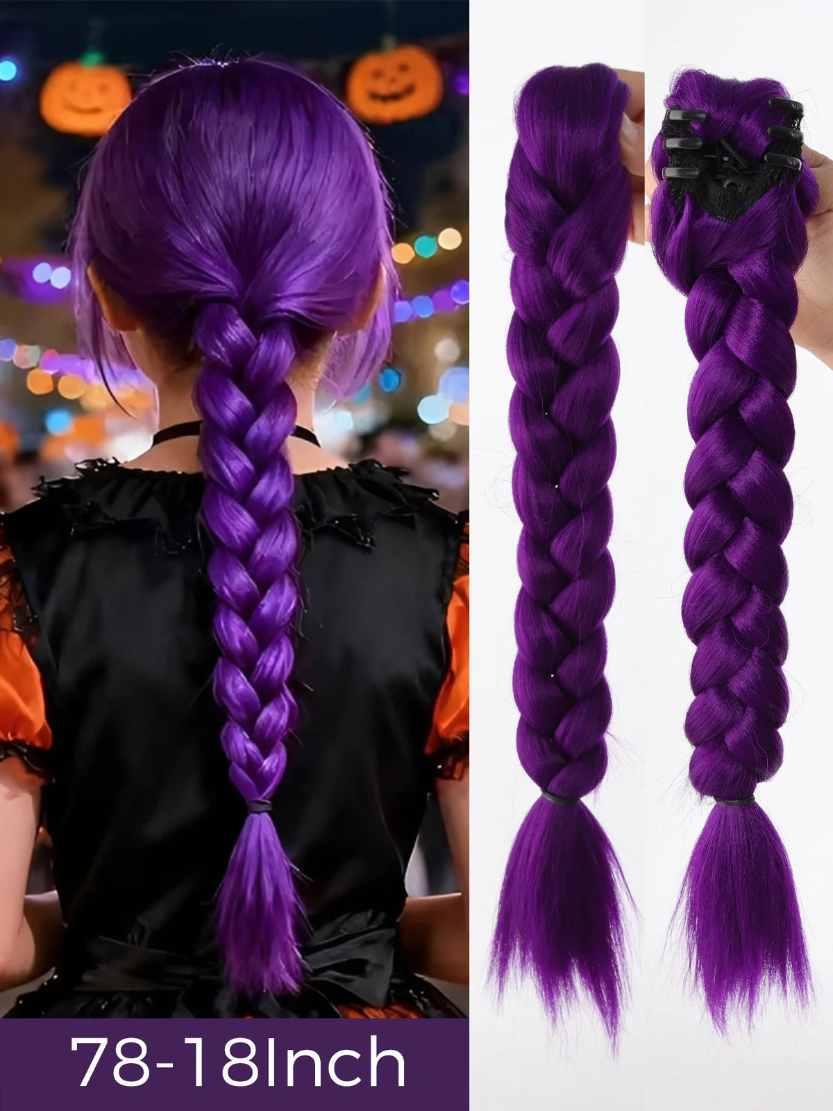 Queue de Cheval Tressée Violette | 32 Pouces | Tinsel Brillant | Extensions Super | Cosplay & Noël | Enfants & Filles