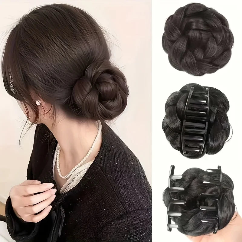 Chignon Clip Lazy Braid Tressé Synthétique | 4 Pouces | Queue Basse Natte Bun | Résistant Chaleur | Femme