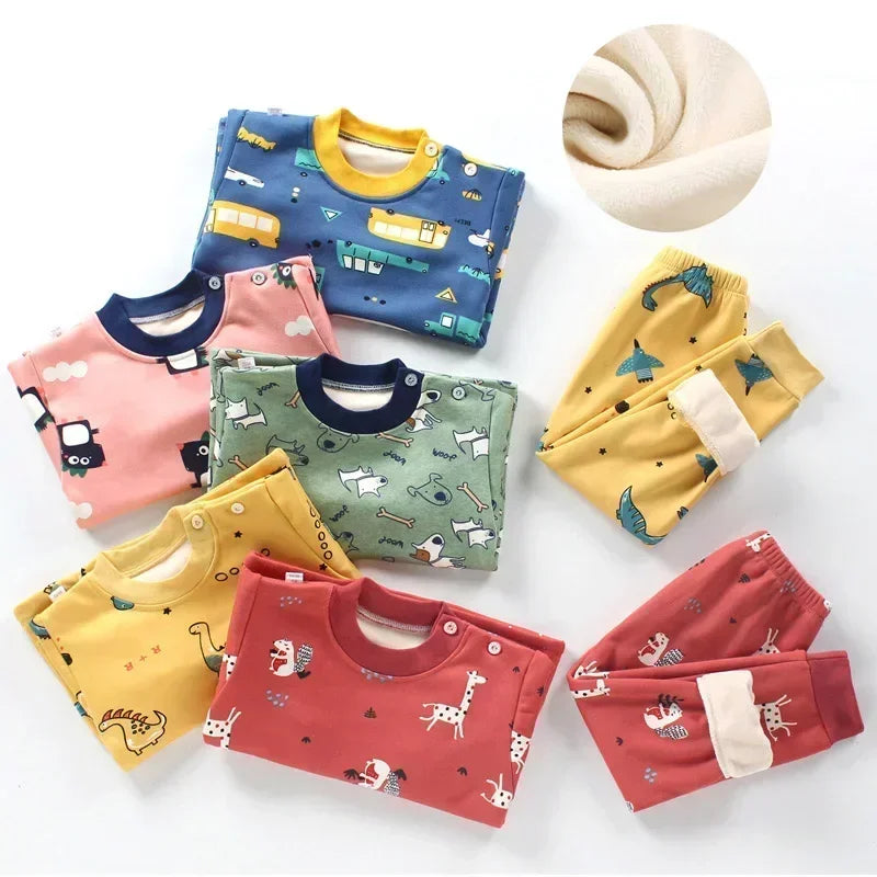2024 Winter Kids Clothing Sets Warm Fleece Pajamas For Boys And Girls Thicken Children Sleepwear Velvet Baby Thermal Underwear