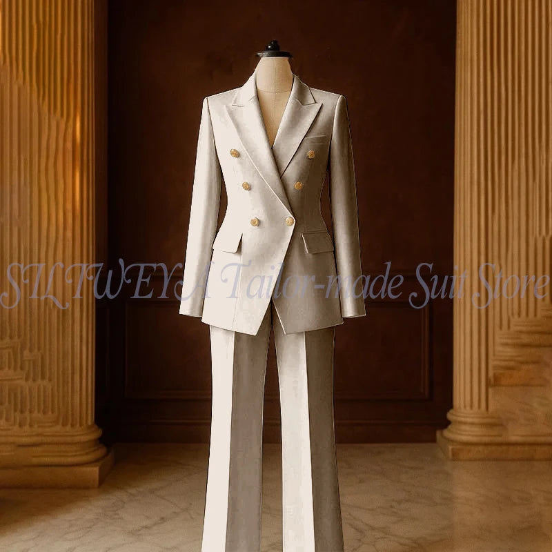 Ensemble Tailleur 2 Pièces Femme | Veste Double Boutonnage & Pantalon Droit | Élégant Bureau Toutes Saisons | Sur Mesure