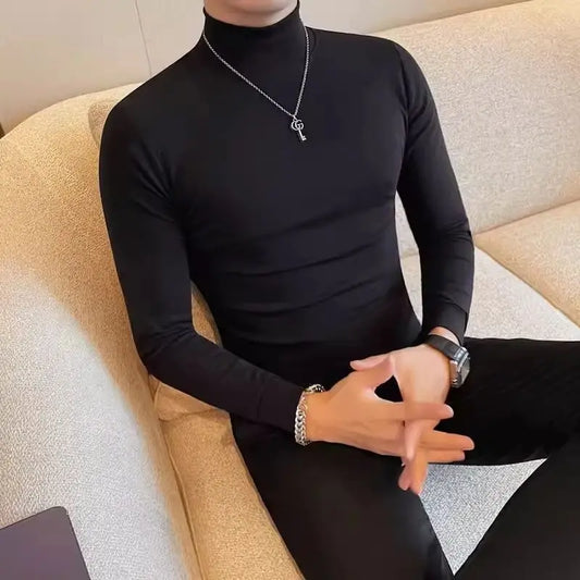 Men's T-Shirts Autumn Winter New Turtleneck Long Sleeve T-Shirts For Men Clothing 2025 Slim Fit Casual Basic Tee Shirt Homme 5XL