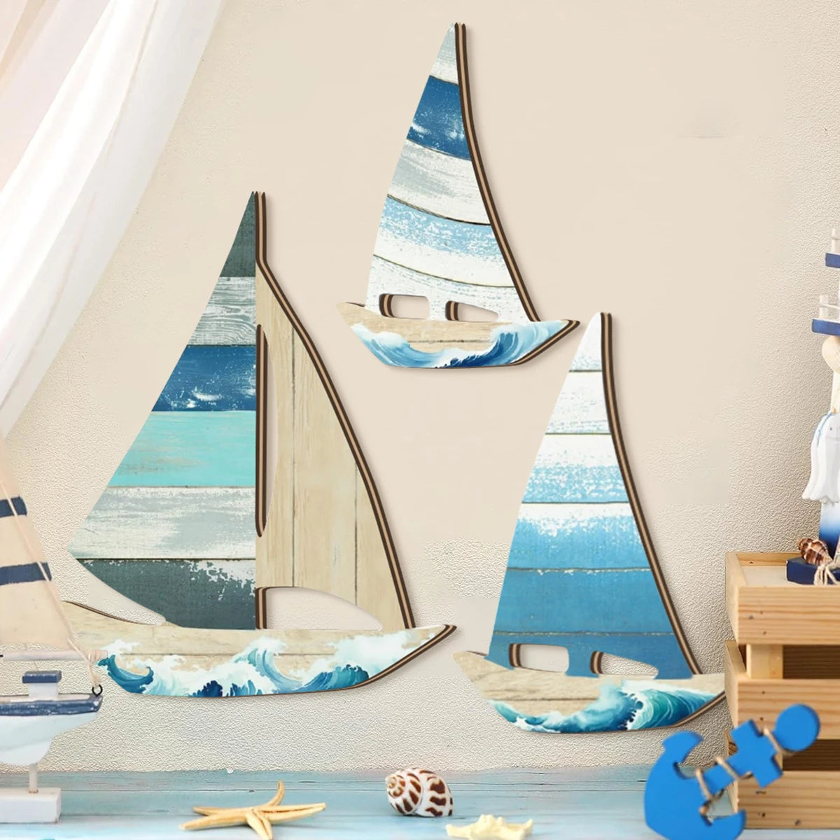 Décoration Murale Voilier 2D | Style Océan Bleu | Bord de Mer | Décor Ferme & Maison
