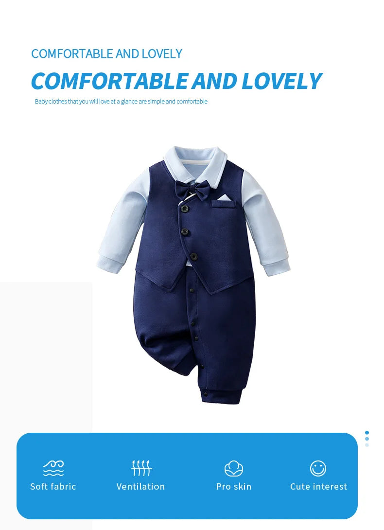 0-18 Baby Bodysuit Gentleman Style Handsome Formal Cotton Comfortable Soft Boys And Girls Summer Short-Sleeved Newborn Clothes