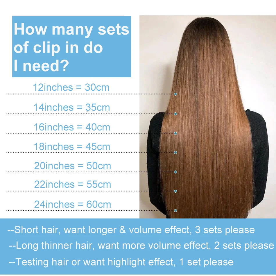 Extensions à Clips Cheveux Humains | Noir Naturel | 18 Clips | 8 Pièces | Volume Complet | Femme