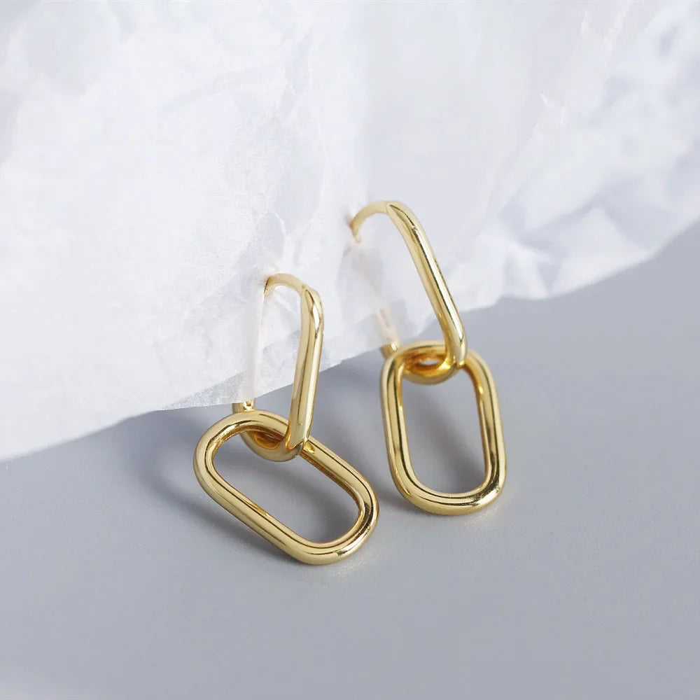 Créoles Ovales Géométriques Argent 925 | Style Métal Simple Détachable | Femme | Bijou Cadeau