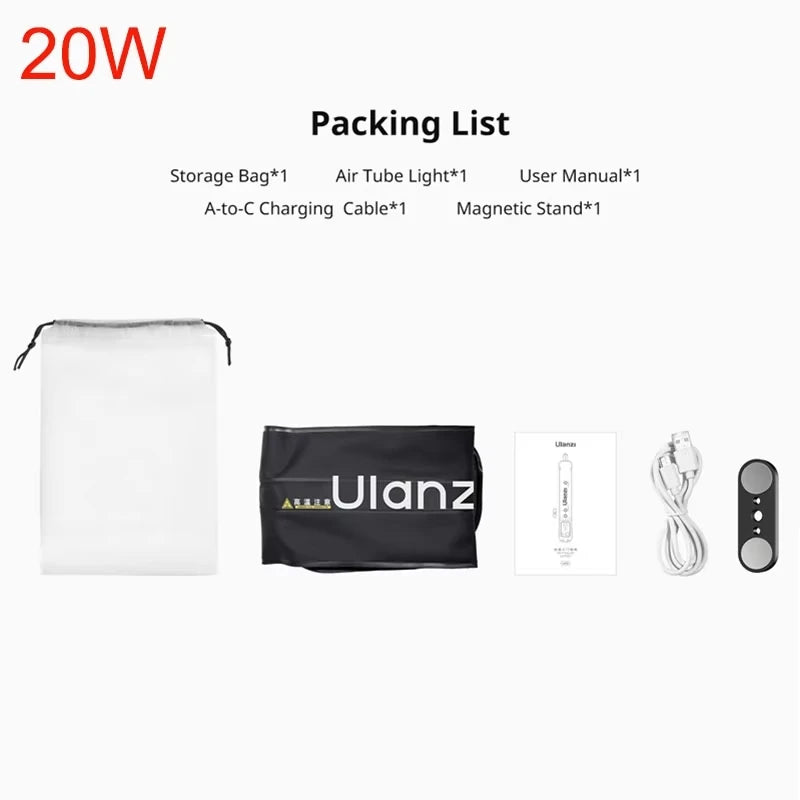 Lampe Tube Air Portable Ulanzi UA20 20W | Lumière Fill Light Bicolore Pliable | Streaming & Extérieur