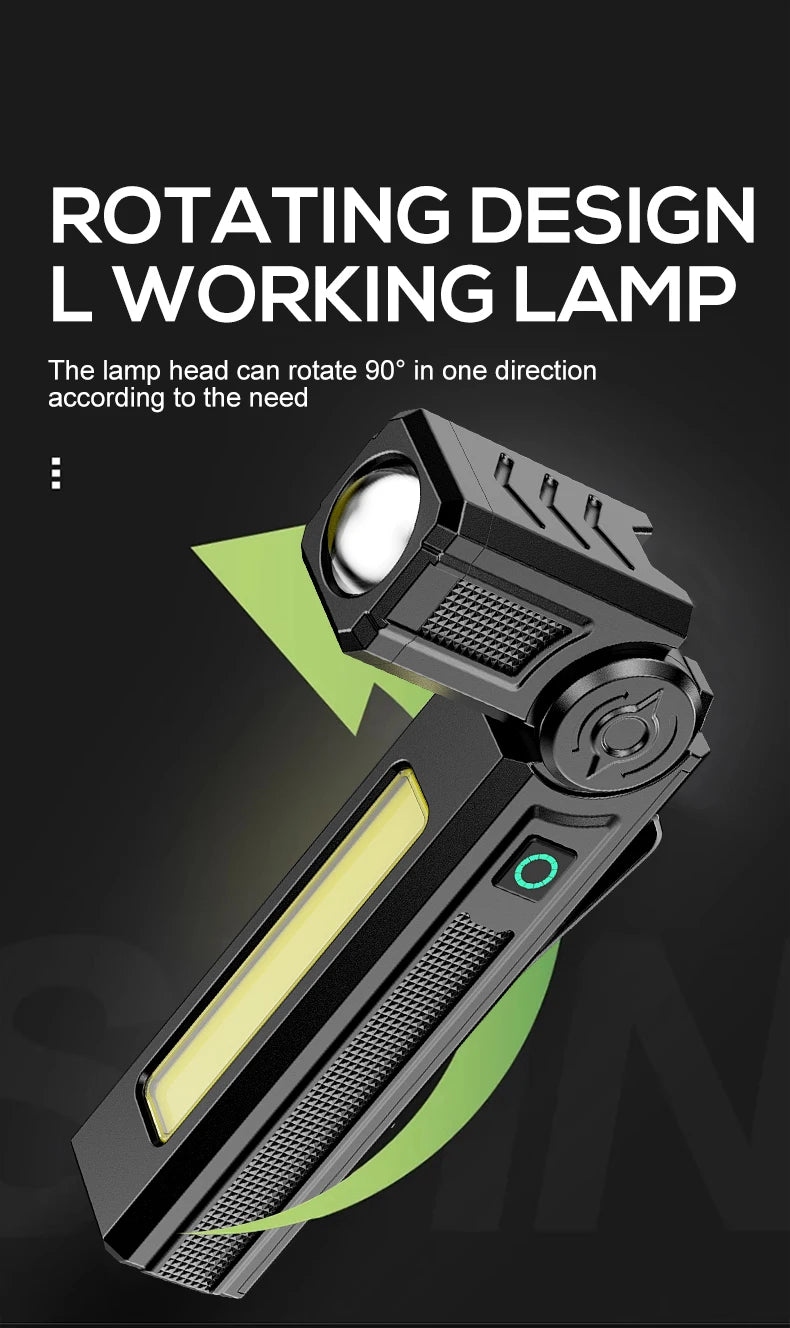 Portable Rechargeable Work Lights LED Folding Torch with Magnetic Base COB Light 90°Rotate Camping Emergency Lamp